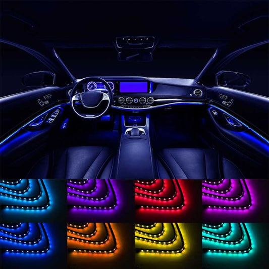 Banda LED lumini ambientale auto, control muzical, 4x26cm RGB